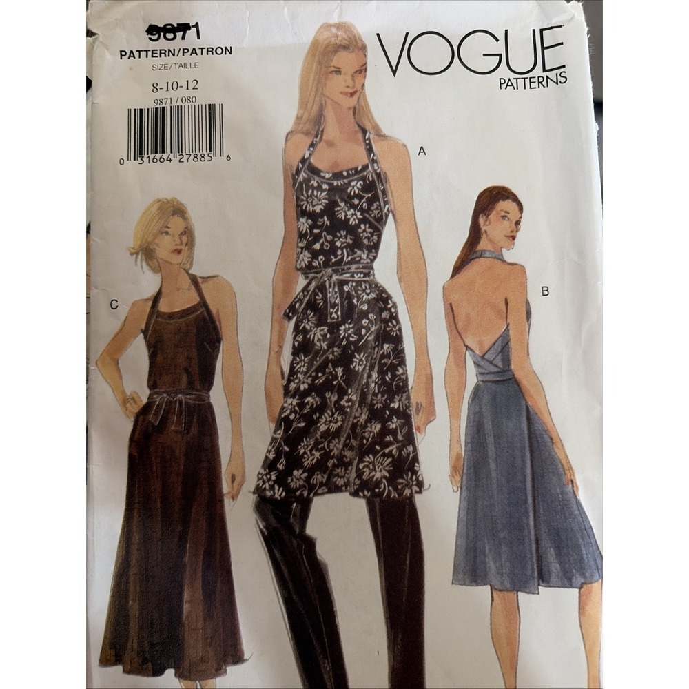 Vintage 1998 Vogue 9871 Dress & Pants Sewing Pattern Cut Size 12 Halter Wrap